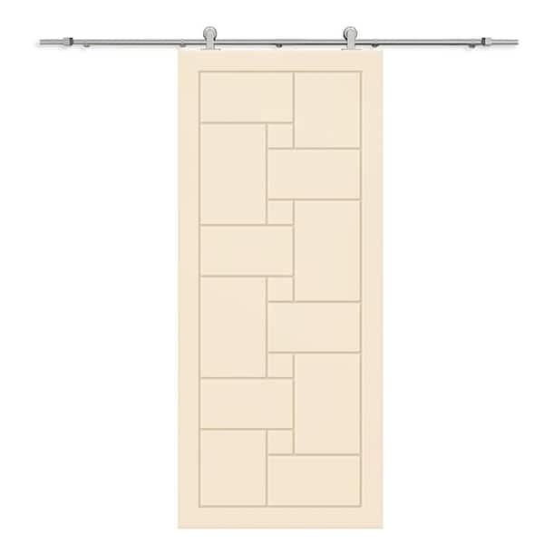 CALHOME 30 in. x 80 in. Beige Painted Composite MDF Paneled Interior Sliding Barn Door with Hardware Kit