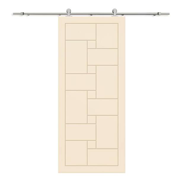 CALHOME 36 in. x 96 in. Beige Painted Composite MDF Paneled Interior Sliding Barn Door with Hardware Kit