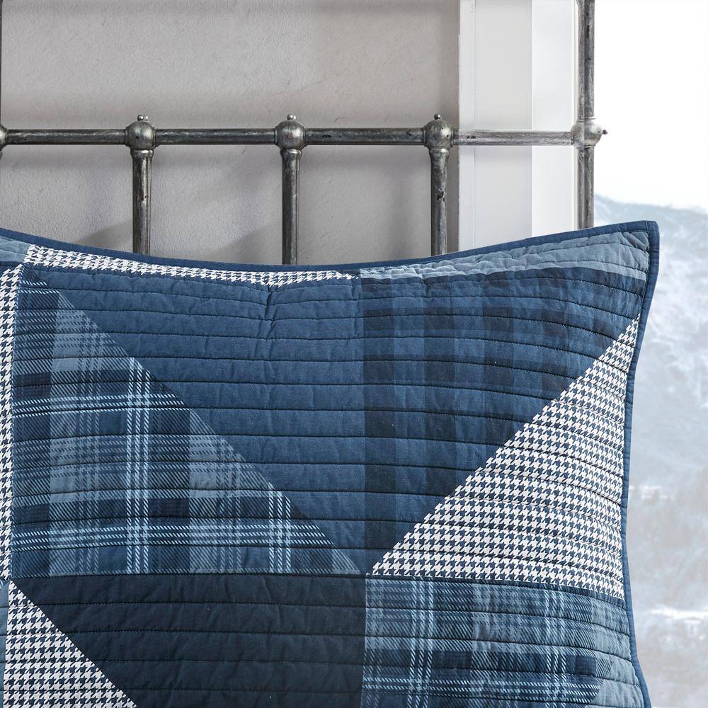 Blue Cotton Patchwork King Quilt Set with Shams