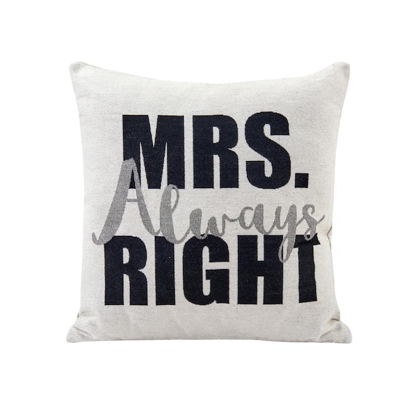 DANYA B Mrs. Always Right Ivory Geometric Polyester 17 in. x 17 in. Throw Pillow