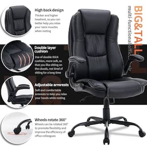 Office Chair 29.9 in. Elite Black Breathing Skin Leather Big And Tall Office Chair With Unadjustable Arms