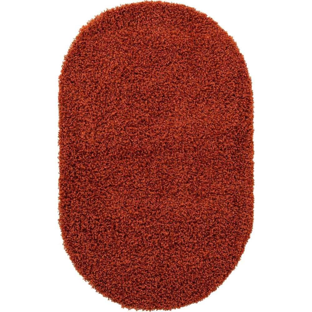 Solid Shag Collection Area Rug (3 ft. 1 in. x 5 ft. 3 in. Oval Terracotta) price history on PriceWatchPro