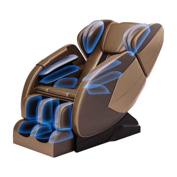 Favor Brown Recliner with Zero Gravity, Full Body Air Pressure, Bluetooth, Heat and Foot Roller Massage Chair