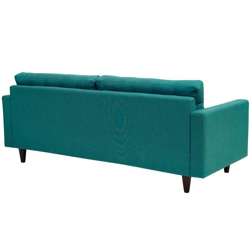 Teal Tufted Fabric Sofa with Solid Wood Legs