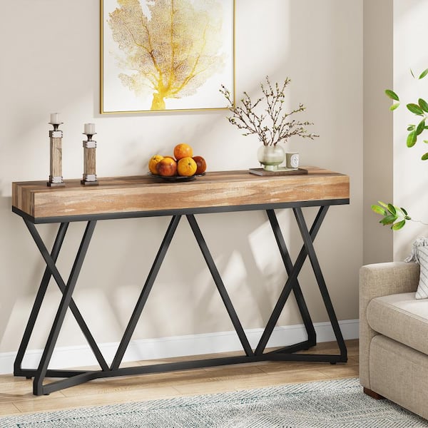 TRIBESIGNS WAY TO ORIGIN Benjamin 55 in. Brown Tall Rectangle Wood Console Table for Living Room Home Office