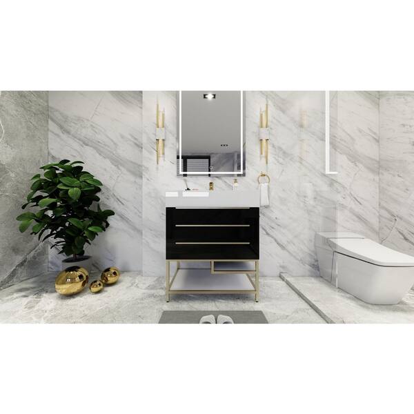 BV Better Vanity Bethany 30 in. W x 20 in. D x 36 in. H Single Sink Freestanding Bath Vanity in Gloss Black with White Acrylic Top