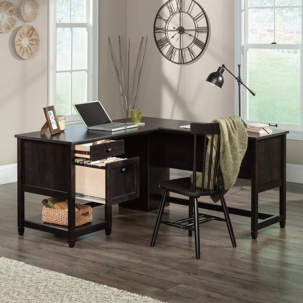 Estate Black L-Shaped Computer Desk with Drawer and Filing Cabinet
