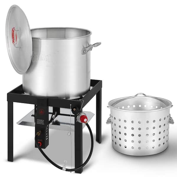 100 qt. Seafood Boilling Kits-Crawfish Boiler with Strainer, Propane Burner and Stand