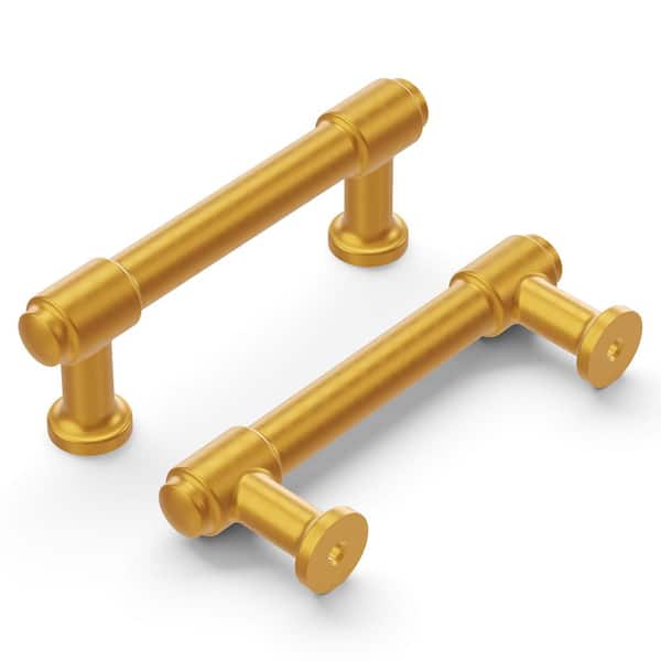 HICKORY HARDWARE Piper Collection Pull 3 in. (76 mm) Center to Center Brushed Golden Brass Finish Modern Zinc Bar Pull 1-Pack