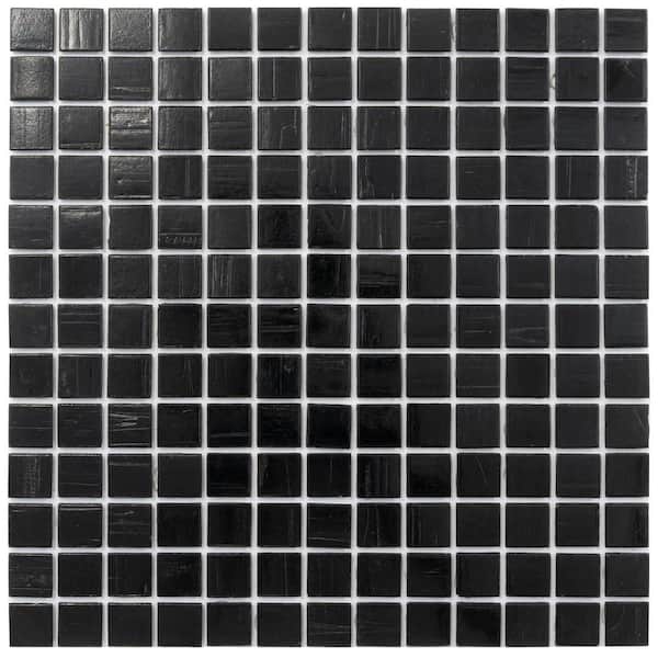 Apollo Tile Celestial Glossy Black 12 in. x 12 in. Glass Mosaic Wall and Floor Tile (20 sq. ft./case) (20-pack)