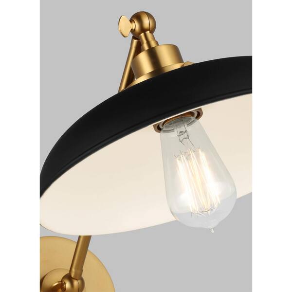 Generation Lighting - Wellfleet 11 in. W x 8.75 in. H 1-Light Midnight Black/Burnished Brass Single Arm Wide Task Wall Sconce with Steel Shade