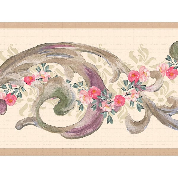 Dundee Deco Falkirk Dandy II Pink Green Flower on Vine Floral Peel and  Stick Wallpaper Border DDHDBD9269  The Home Depot