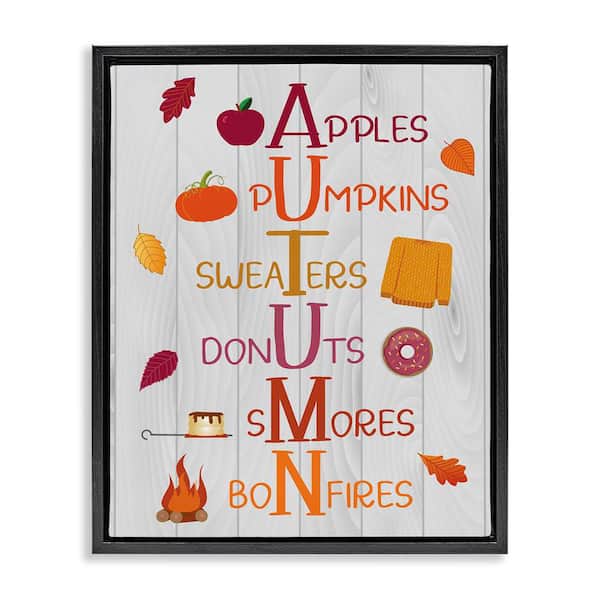 Stupell Industries Autumn Letters Seasonal Words by Linda Birtel Black Floater Frame Graphic Typography Art Print 21 in. x 17 in.