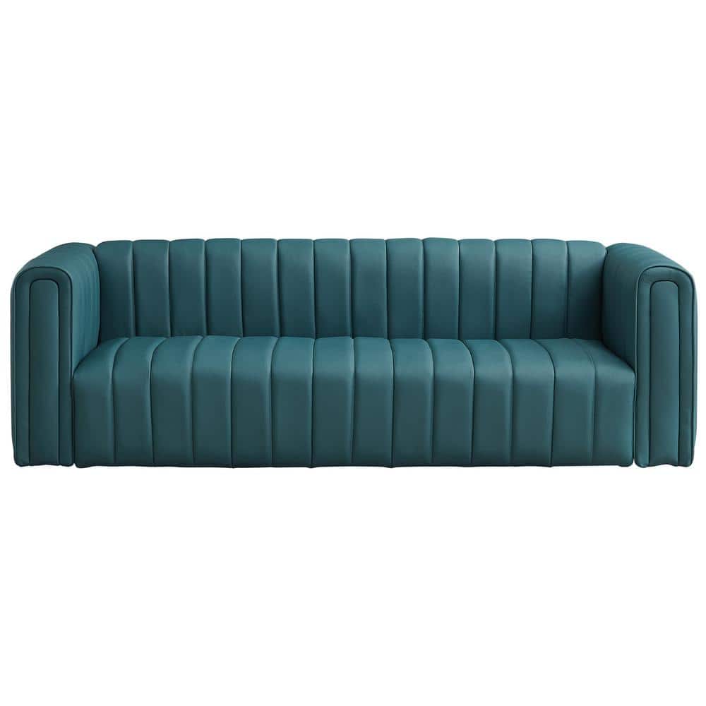 Ashcroft Furniture Co Dilbert 89.4 in. Square Arm Genuine Leather Rectangle  Mid Century Modern Sofa in Blue HMD02046 - The Home Depot