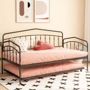 Sqasa Twin Daybed with Twin Trundle, Metal, Black without Mattress