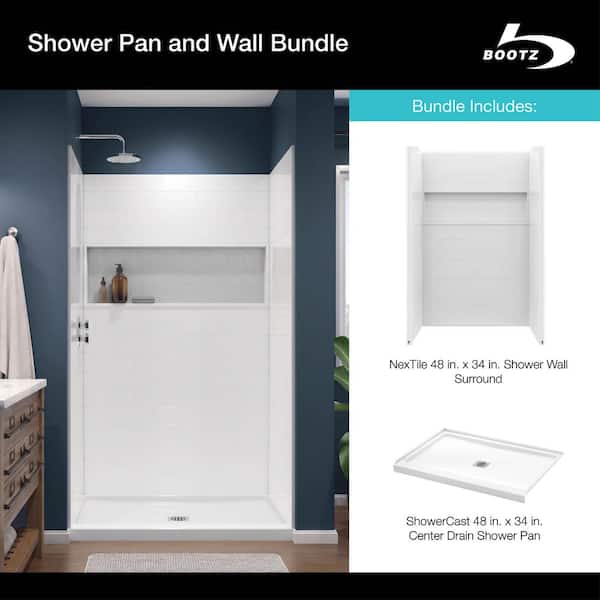 NexTile 48 in. x 34 in. Shower Wall Surround and ShowerCast 48 in. x 34 in. Shower Pan Combo