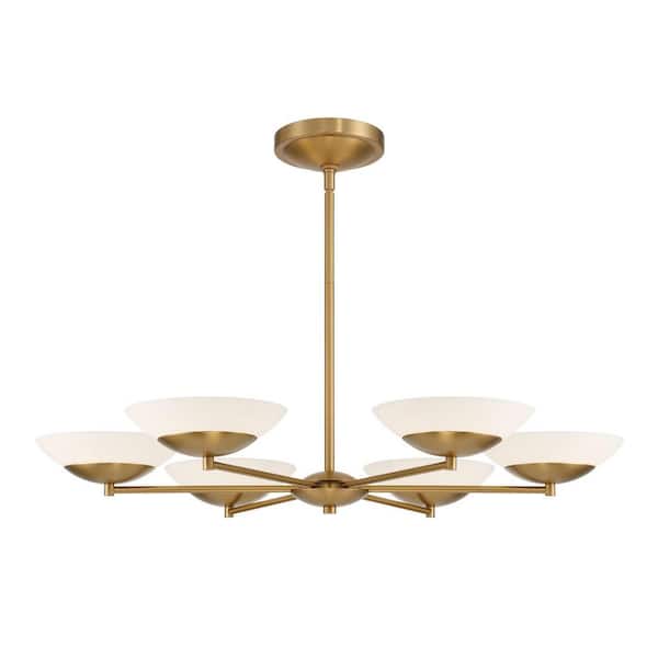 Solara 6-Light Non-Dimmable LED Legacy Brass Modern Round Chandelier for Dining Room, Kitchen, Living Room