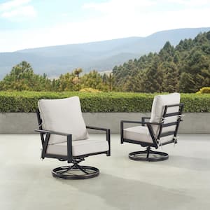 Pair of Black Aluminum Deep Seating Swivel Rocker Club Chairs with Cushions