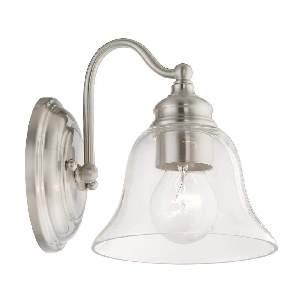 Brushed Nickel Clear Glass 1-Light Vanity Sconce