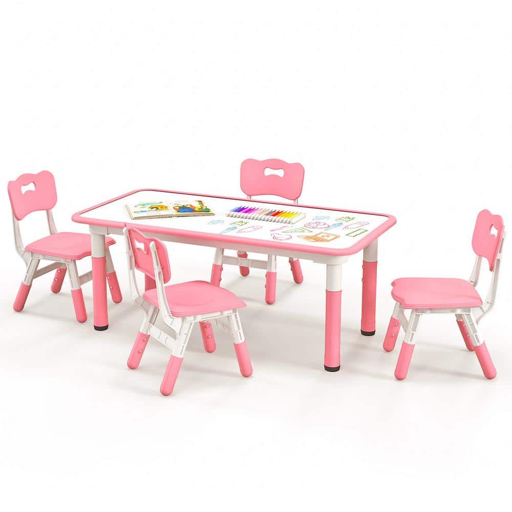 5-Piece Rectangle Graffiti Desktop Pink Kids Height Adjustable Table and 4-Chairs Set price history on PriceWatchPro