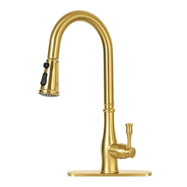Akicon Brushed Gold 18.19 in. H Single-Handle Pull-Down Sprayer Kitchen Faucet with 360° Spout Swivel