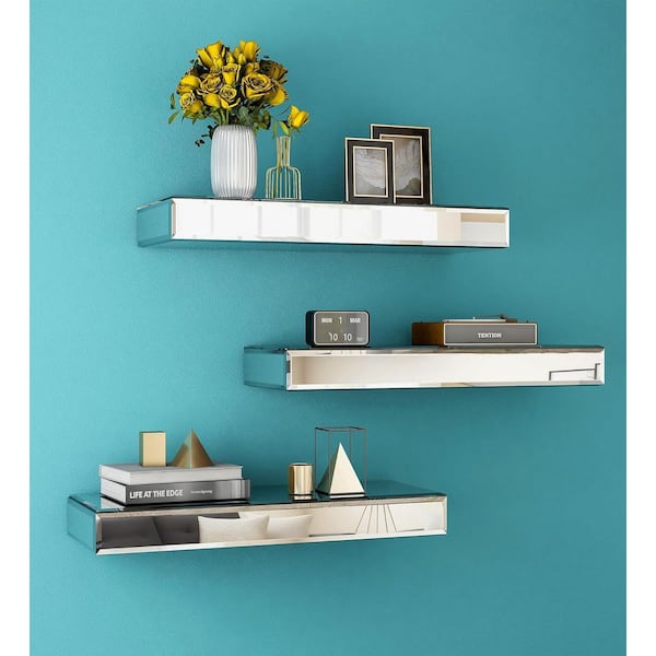 THKSHOUZ Silver 15 in. Decorative Wall Shelves (Set of 3)