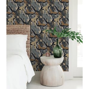 Navy Gold Cat Nap Peel and Stick Wallpaper Sample