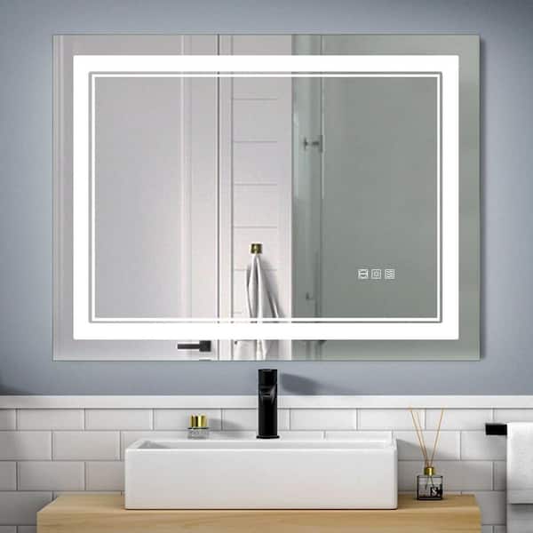 Unbranded 40 in. W x 24 in. H Rectangular Frameless Waterproof Anti-Fog Wall Bathroom Vanity Mirror in Silver LED Bathroom Mirror
