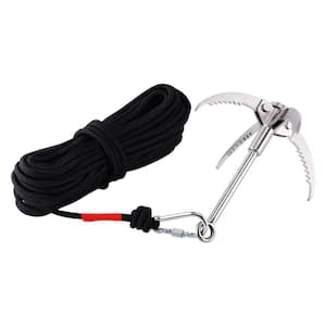 4-Claw Stainless Steel Grappling Hook with Nylon Rope and Carabiner for Outdoor Activity and Salvage Underwater