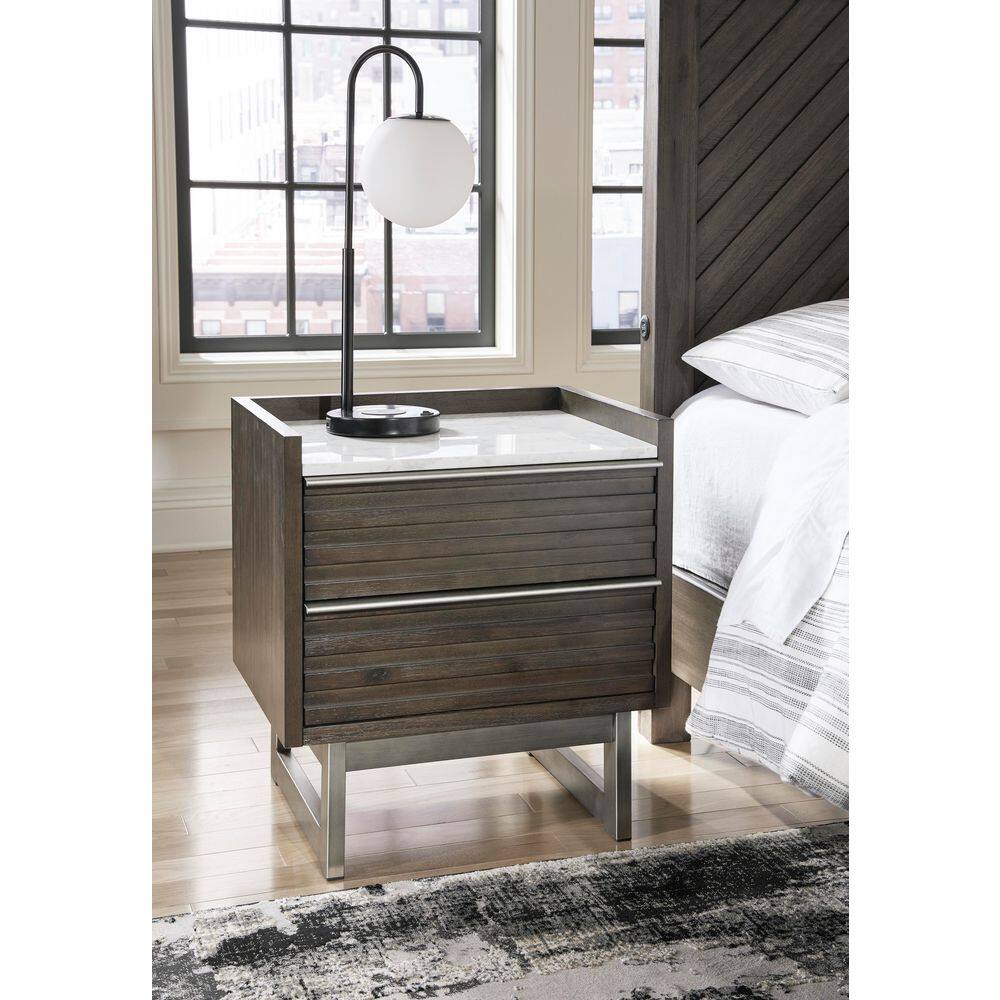 Arkenton Grayish Brown and White 2 Drawer 23 in. W Nightstand