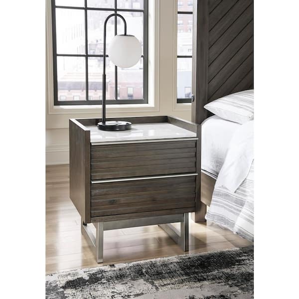 Arkenton Grayish Brown and White 2 Drawer 23 in. W Nightstand