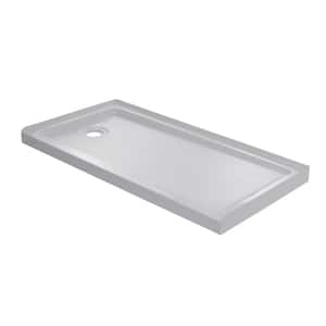 60 in. L x 30 in. W Single Threshold Shower Pan with Left Drain in White