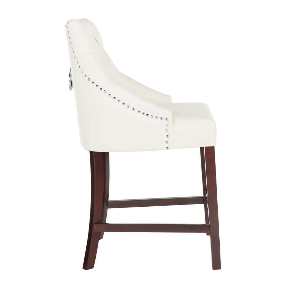Eleni Transitional White Leather Wingback Counter Stool with Chrome Details
