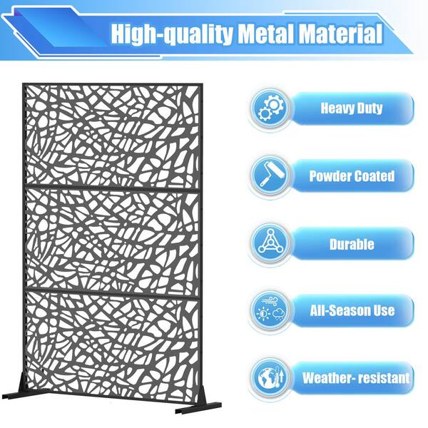 cadeninc Freestanding Black Metal Privacy Screen 3.98 ft x 5.89 ft