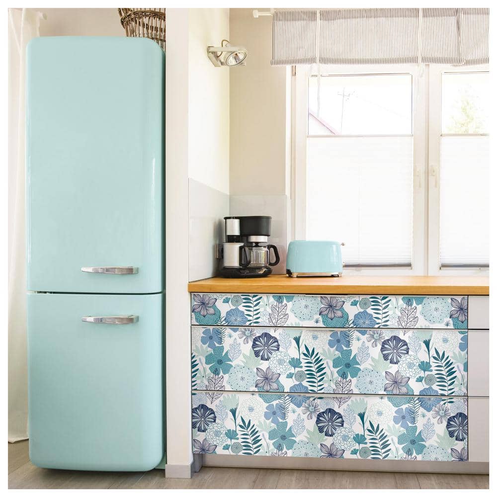 Blue Floral Peel and Stick Vinyl Wallpaper Roll