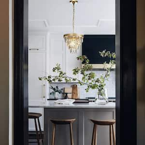 3-Light 13in Modern Small Tiered Crystal Chandelier in Antique Gold for Kitchen Island