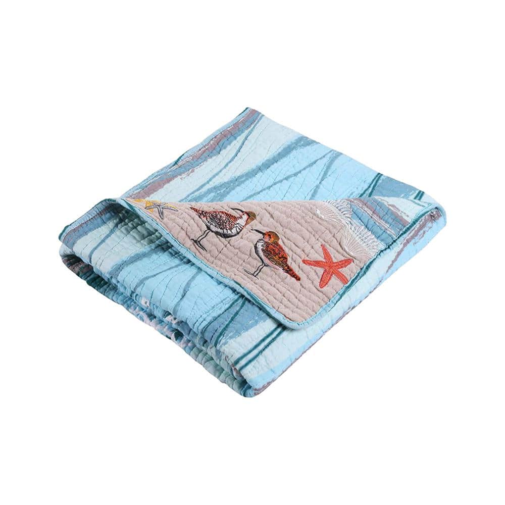 Maui King-Size Reversible Cotton Throw in Ocean Blues