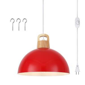 1-Light Red Modern Pendant Light Fixture with Plug-In Switch for Kitchen Island, No Bulbs Included