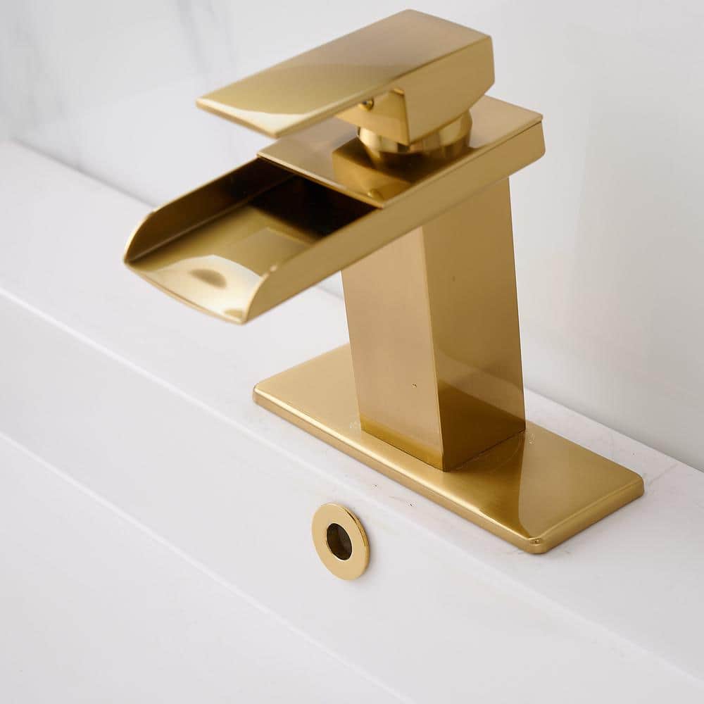 Gold Polished Brass Single-Handle Waterfall Bathroom Faucet