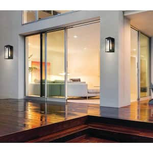 Walker Hill 7.24 in. W x 15 in. H 1-Light Matte Black Outdoor Wall Lantern Sconce with Clear Glass Shade