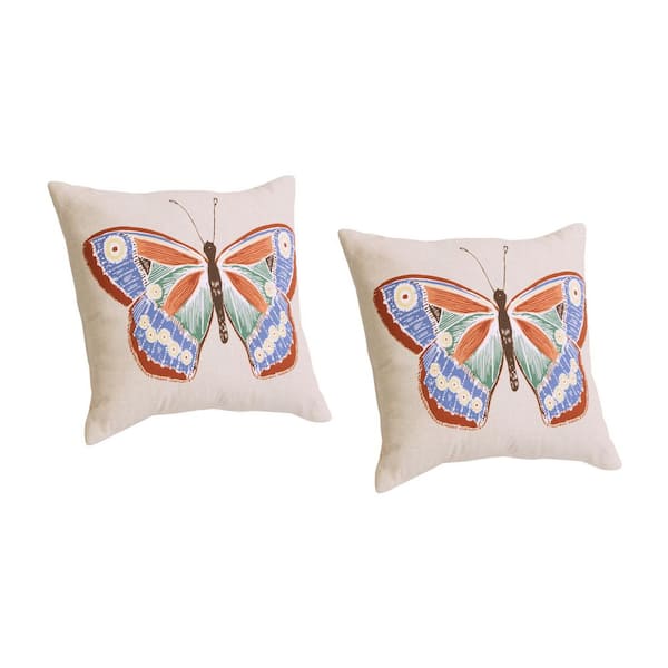18 in. x 18 in. Outdoor Patio Throw Pillow in Multi Butterfly (Set of 2)