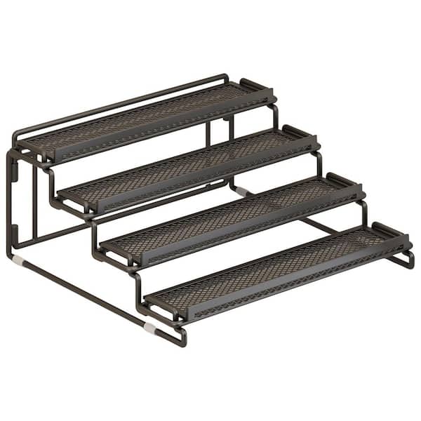 4 Tier Black Countertop Cabinet Pantry Spice Rack Organizer Step Shelf Display Riser with Rail 2 Pack