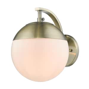 Dixon 1-Light Aged Brass with Opal Glass and Aged Brass Cap Sconce