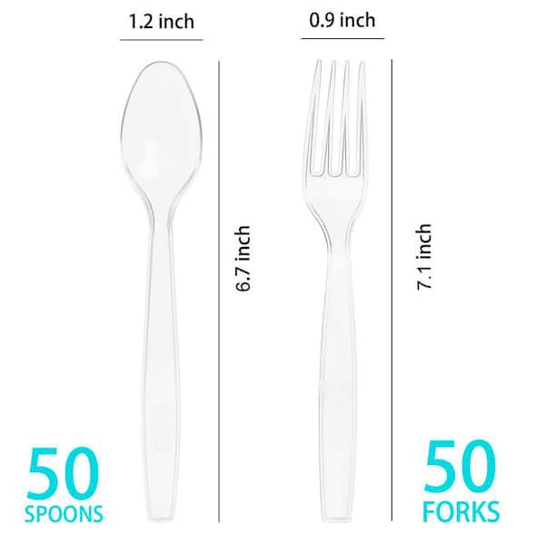 Disposable Plastic Utensils Set with Heavy Weight for Kitchen, Wedding, Party Supplies and Everyday, Clear (100-Pack)