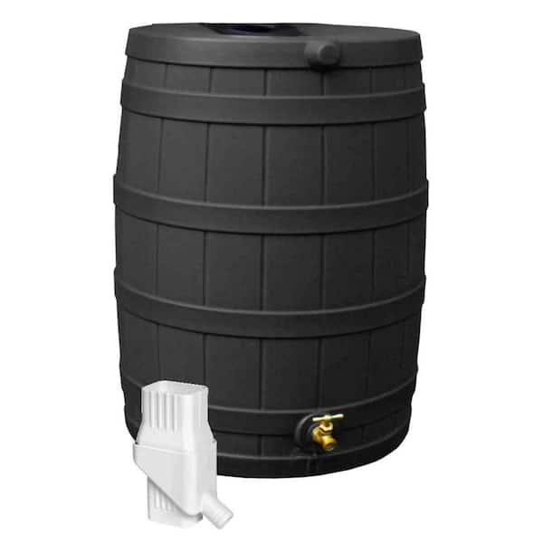 Good Ideas Rain Wizard Rain Collection Barrel 50 Gal. with Diverter Kit, Black
