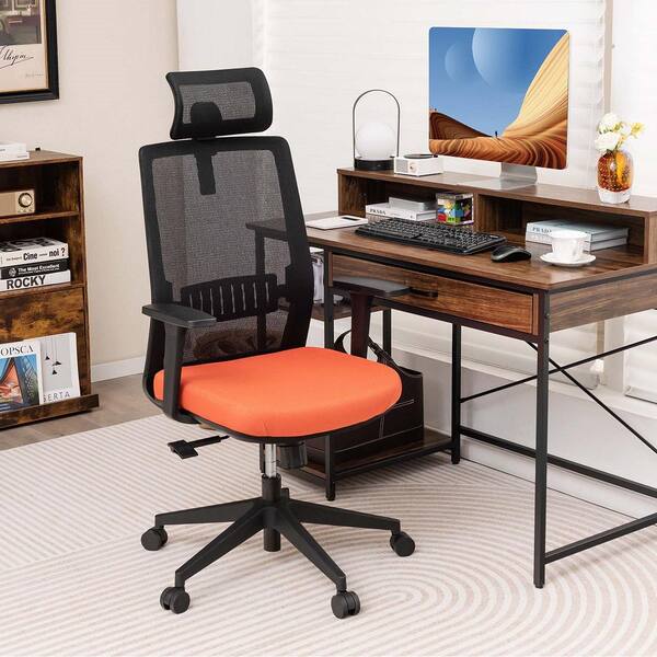 Costway Mesh Office Chair Big Tall Rolling Ergonomic Executive Chair Height Adjustable 400 lbs in Black & Orange