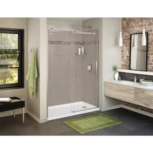 Utile Origin 32 in. x 60 in. x 83.5 in. Right Drain Alcove Shower Kit in Greige with Brushed Nickel Shower Door