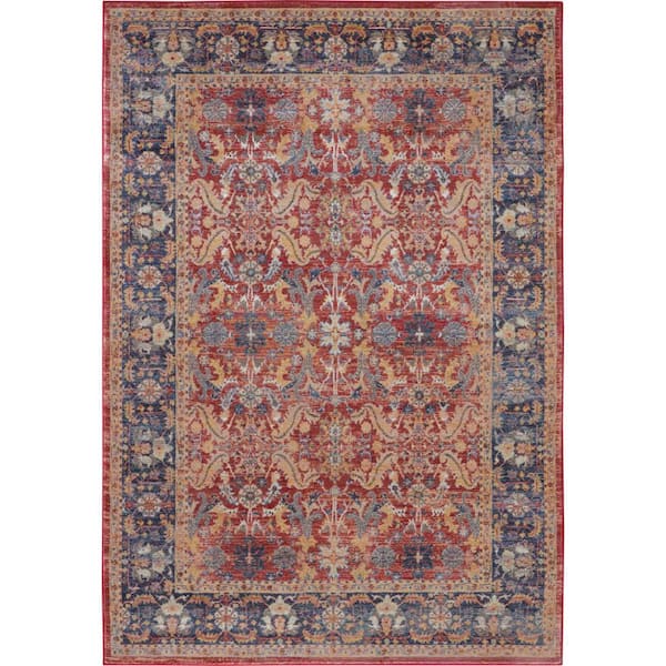 HomeRoots 4 ft. x 6 ft. Blue and Red Oriental Distressed Non Skid Area ...