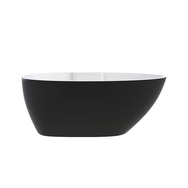 Hadiya 56 in. x 30 in. Soaking Bathtub with End Drain in Black/Matte