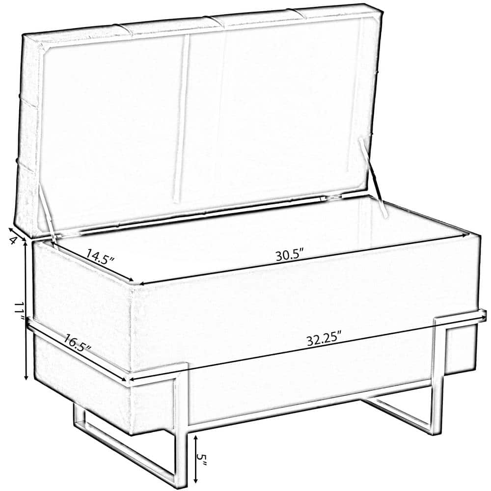 Elegant Black Velvet Storage Ottoman with Golden Metal Legs
